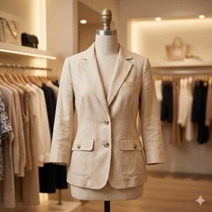 aryn k. Women Linen Blend Blazer M Beige Neutral Travel Resort Minimalist Career